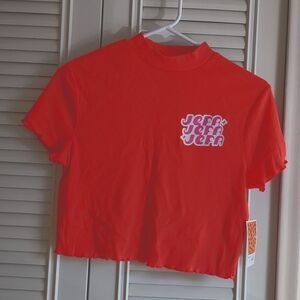 Adult Lettuce Edge Crop Tee, Color Salmon, M